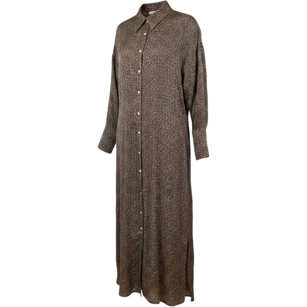 Banana Republic 100% Silk Maxi Shirt Dress Geometric Print Brown XL Quiet Luxury